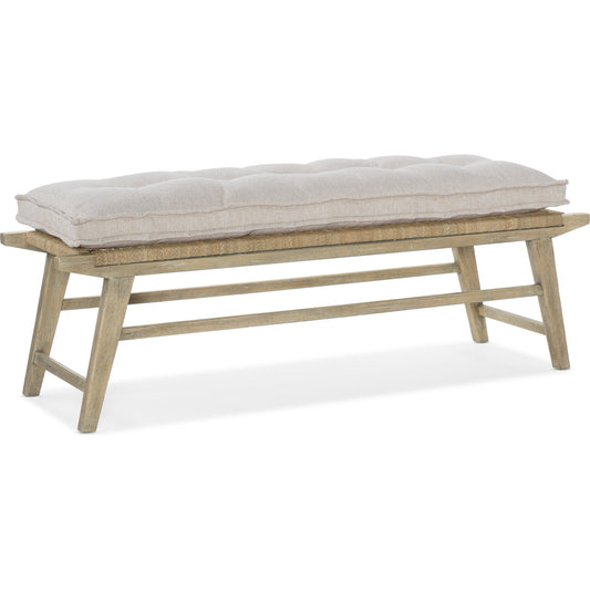 Surfrider Bench by Hooker Furniture in beige and driftwood, zuri cream. Made from fabric, foam, rope in a coastal style.