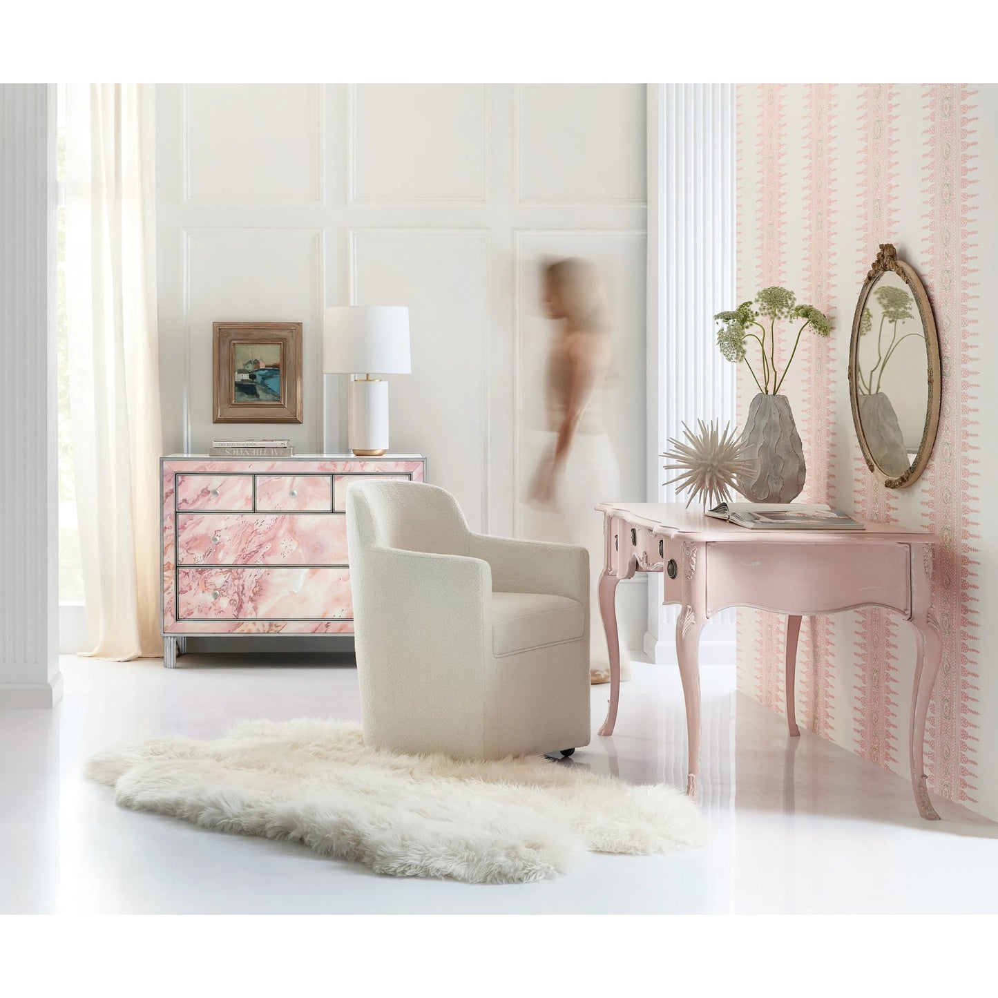 003 SI-2449101 | Lifestyle | Susan G. Komen Eternal Chest by Hooker Furniture in pink reverse hand painted glass. Made from unique in a eclectic & global style.