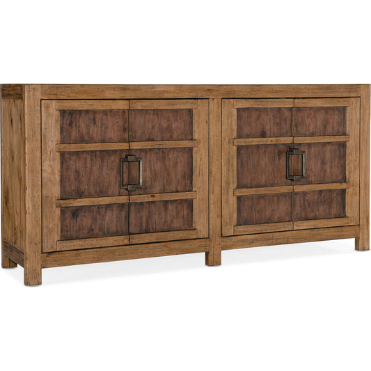Big Sky Buffet by Hooker Furniture in vintage natural. Made from pecky hickory veneers, solid-wood edged top in a modern style.
