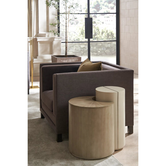 Duality Accent End Table by Caracole in ivory, gold and ivory craze, dry martini, brushed gold paint. Made from poplar, koto in a unique style.
