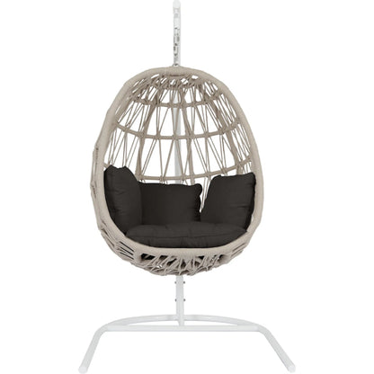 Dana Outdoor Rope Hanging Club Chair by Sunset West in whites/creams/beiges. Made from olefin rope in a coastal style.