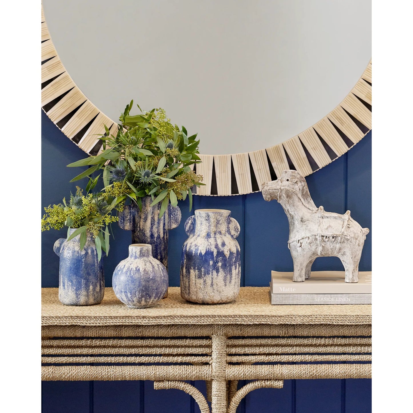 006 SI-2007838 | Lifestyle | Paros Vase Set by Currey and Company in blue, white. Made from ceramic in a modern style.