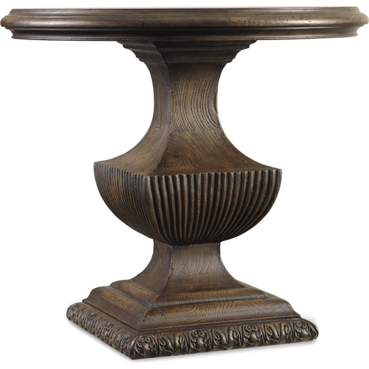 Rhapsody Urn Pedestal Nightstand by Hooker Furniture in rustic walnut. Made from pecan veneers in a traditional style.