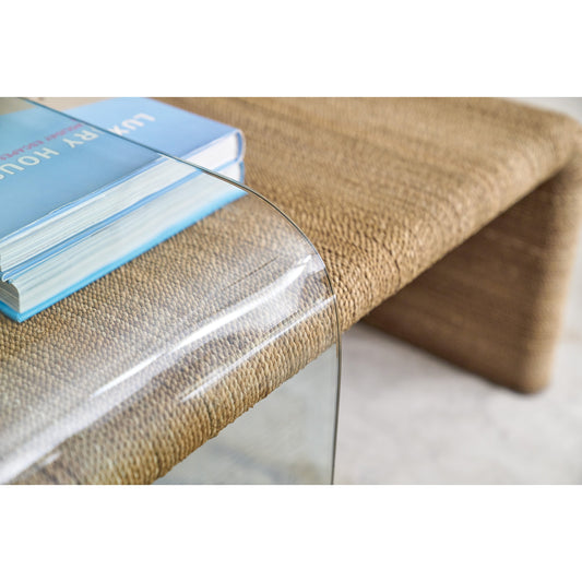 Amani Cocktail Table by Hooker Furniture. Made from tempered glass, rope in a modern style.