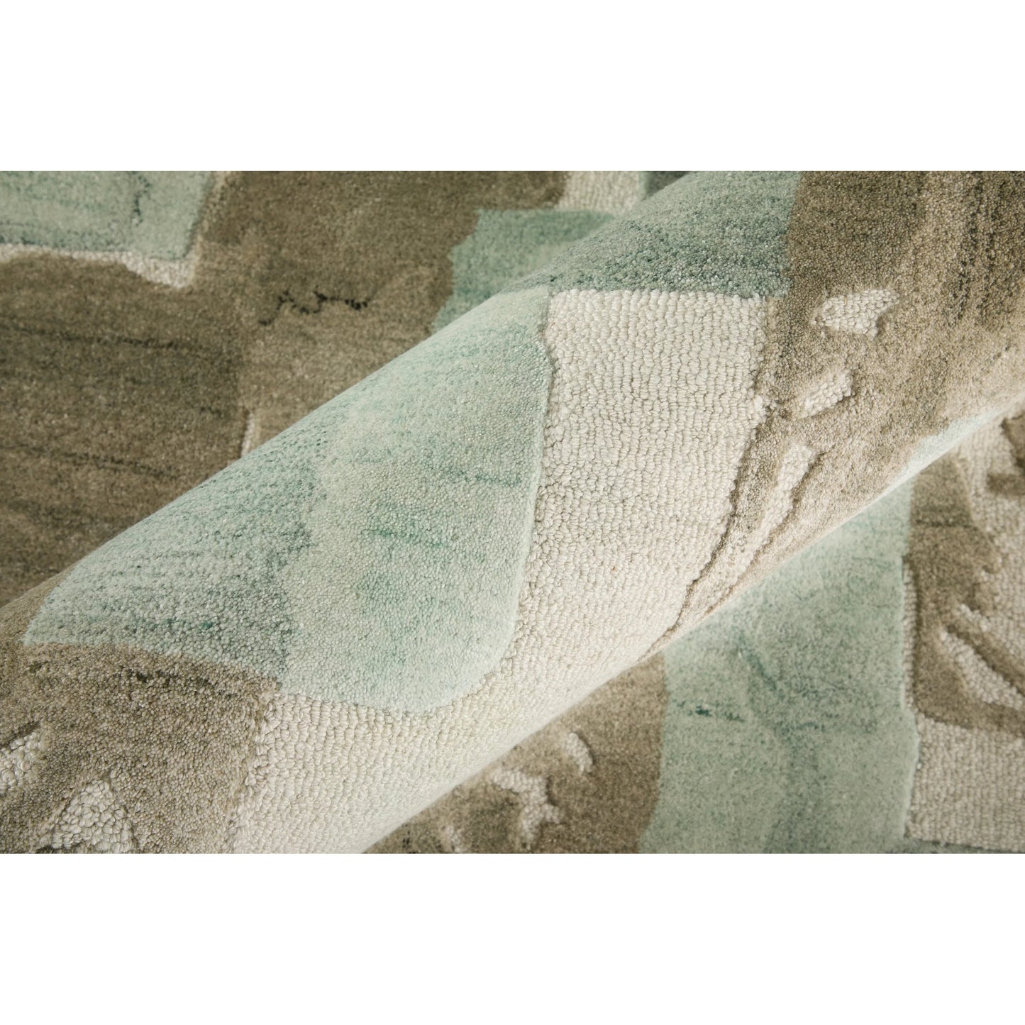 004 SI-2518398,SI-2518399,SI-2518400,SI-2518401,SI-2518402 | Closeup | Kendall KDL8A59F Rug by Feizy in green, brown, ivory. Made from viscose, wool in a unique style.