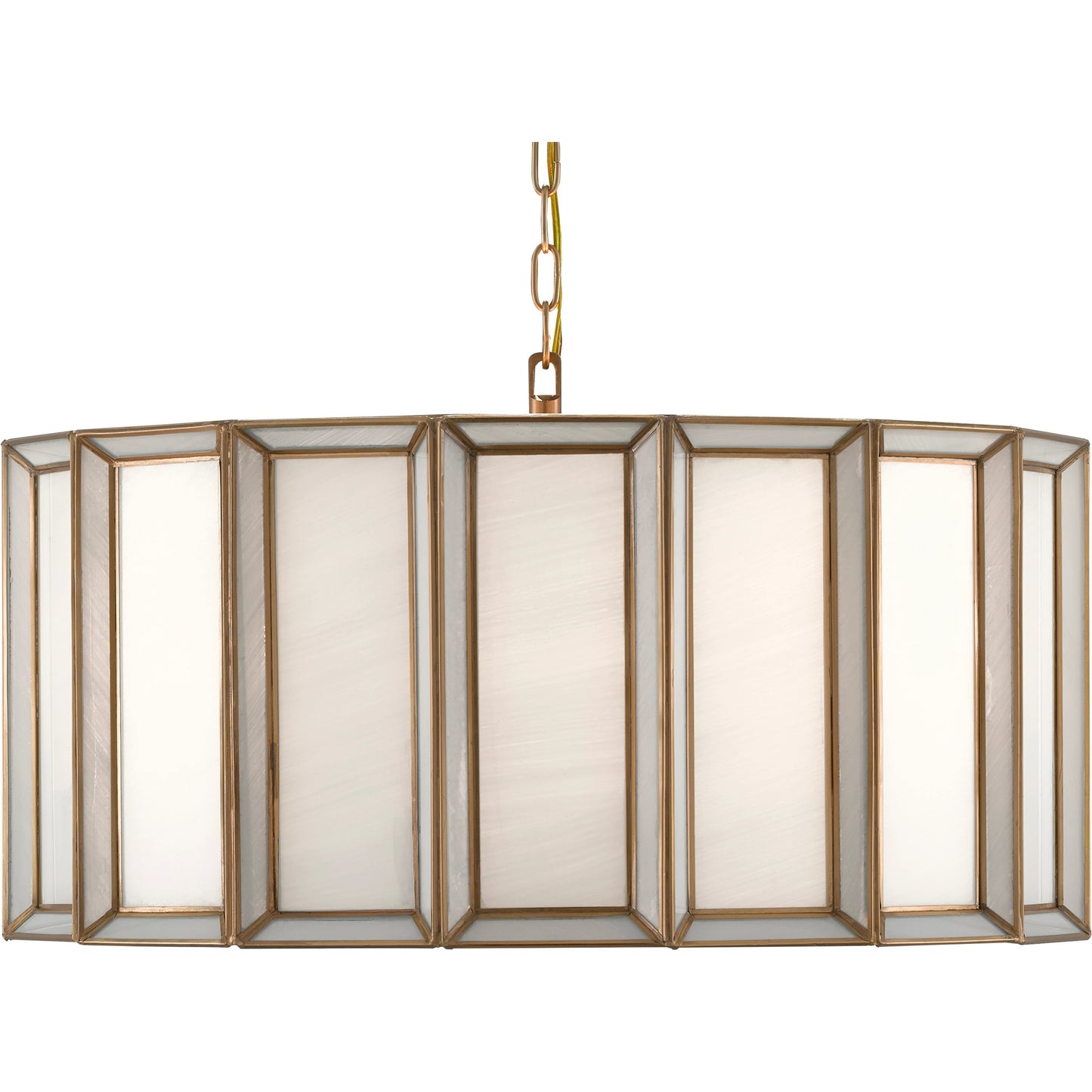 002 SR-890089 | Primary Silo | Daze Pendant by Currey and Company in antique brass, white. Made from brass, iron, milk glass in a modern style.
