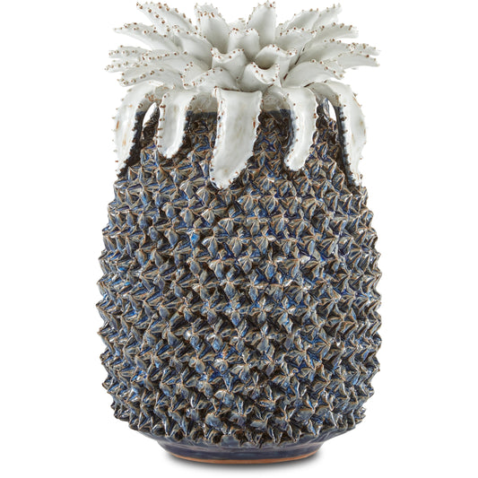 Waikiki Pineapple by Currey and Company in blue, white. Made from ceramic in a coastal style.