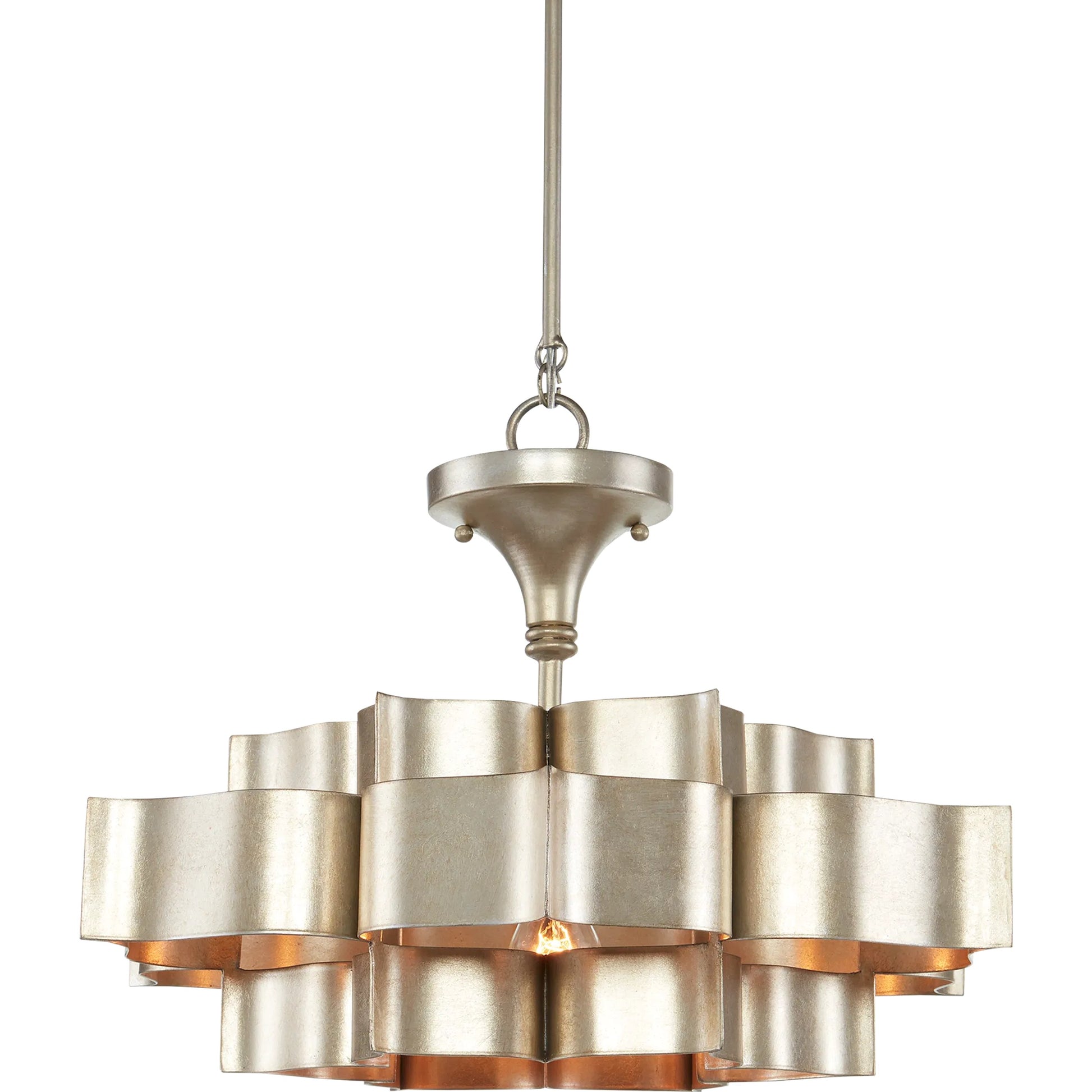 Grand Lotus Pendant/Semi-Flush Mount by Currey and Company. Made from wrought iron in a modern style.