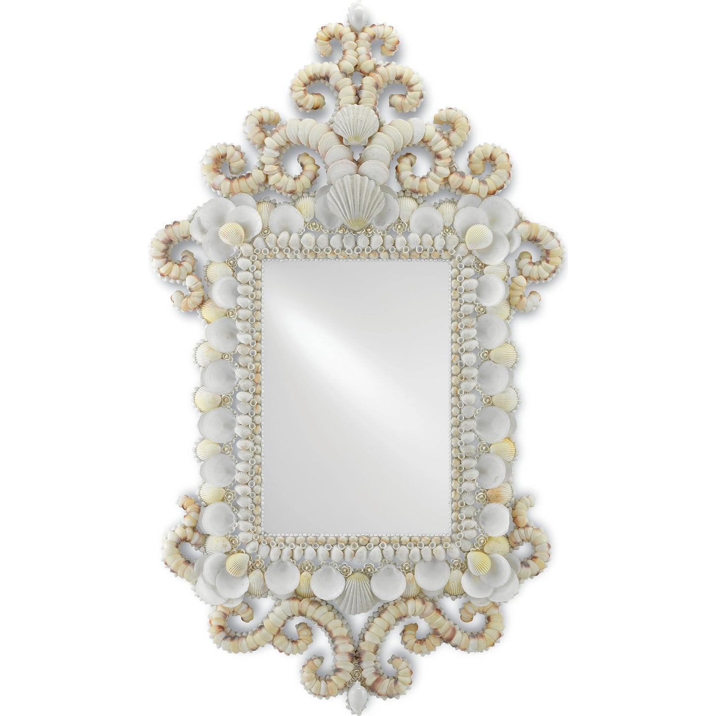 002 S-258099 | Additional Silo | Cecilia Mirror by Currey and Company in white, natural, mirror. Made from shells, wood, mirror in a coastal style.