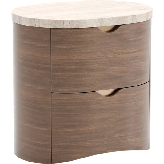 Fleur Nightstand by Caracole in gold and porcini. Made from stone in a transitional style.