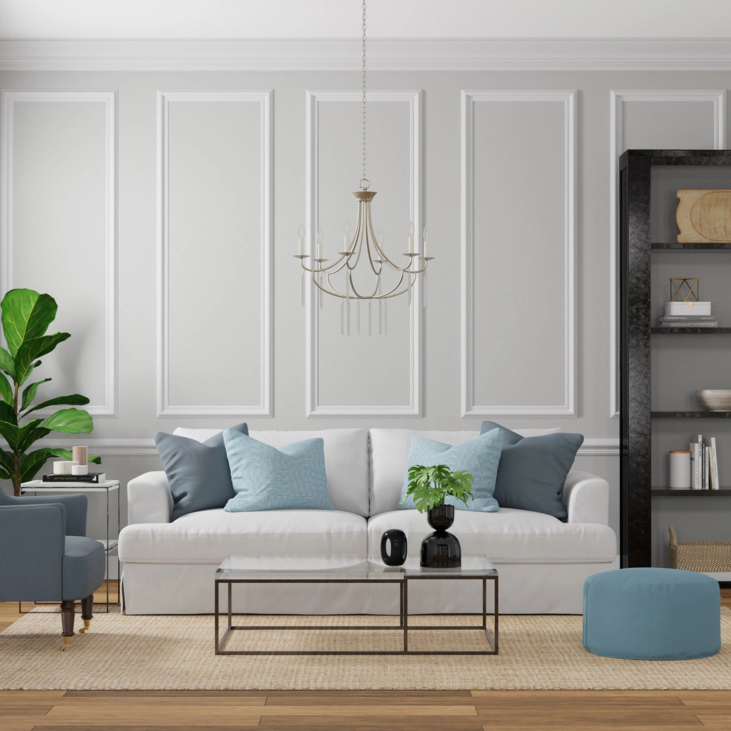 005 SI-1965978 | Lifestyle | Ella 6-Light Classic Candle Chandelier by Lumanity in silver. Made from iron, glass in a modern style.