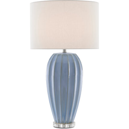 Bluestar Table Lamp by Currey and Company in light blue, clear. Made from porcelain, crystal in a coastal style.