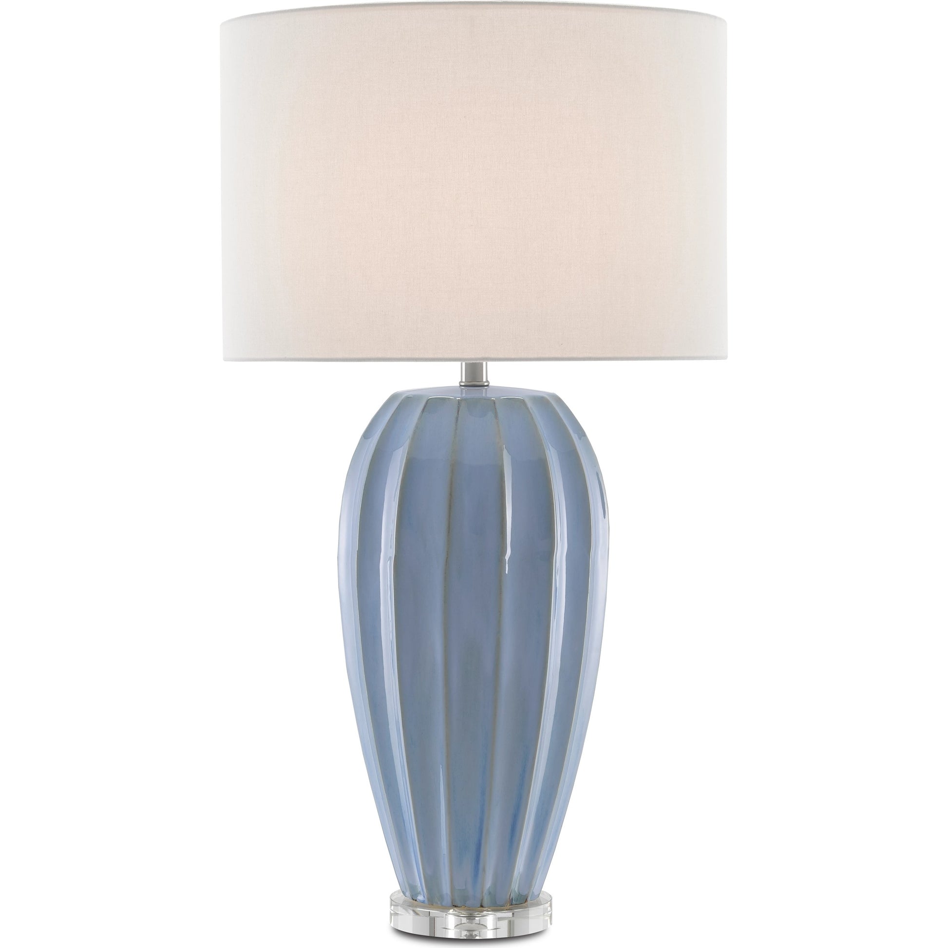 Bluestar Table Lamp by Currey and Company in light blue, clear. Made from porcelain, crystal in a coastal style.