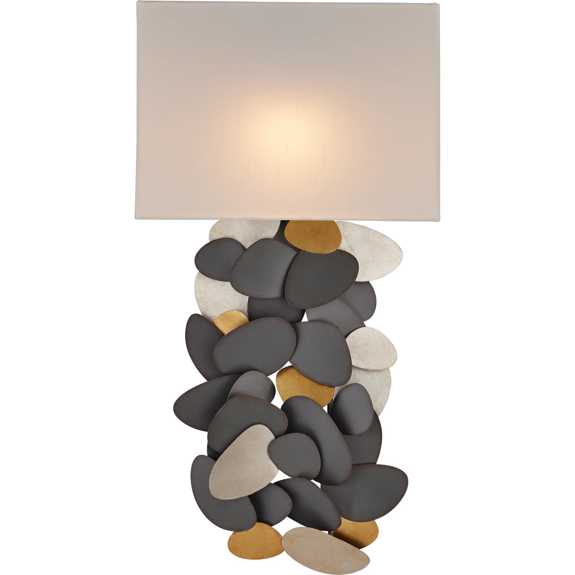 Moon Dust Wall Sconce by Currey and Company in hiroshi gray, contemporary gold leaf, contemporary silver leaf. Made from wrought iron in a modern style.