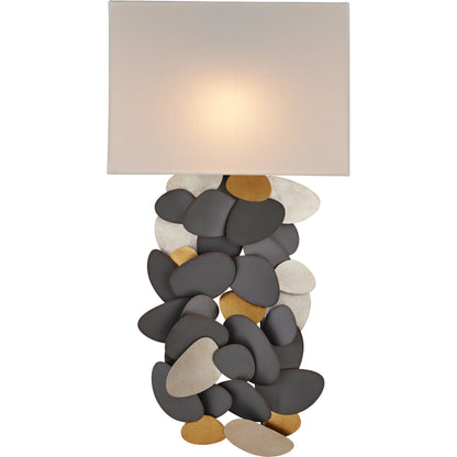 Moon Dust Wall Sconce by Currey and Company in hiroshi gray, contemporary gold leaf, contemporary silver leaf. Made from wrought iron in a modern style.