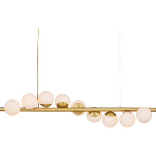 Barcarolle Linear Chandelier by Currey and Company in brushed brass, white. Made from metal, glass in a modern style.