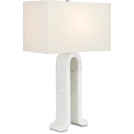 Leo Table Lamp by Currey and Company in white marble. Made from marble in a modern style.