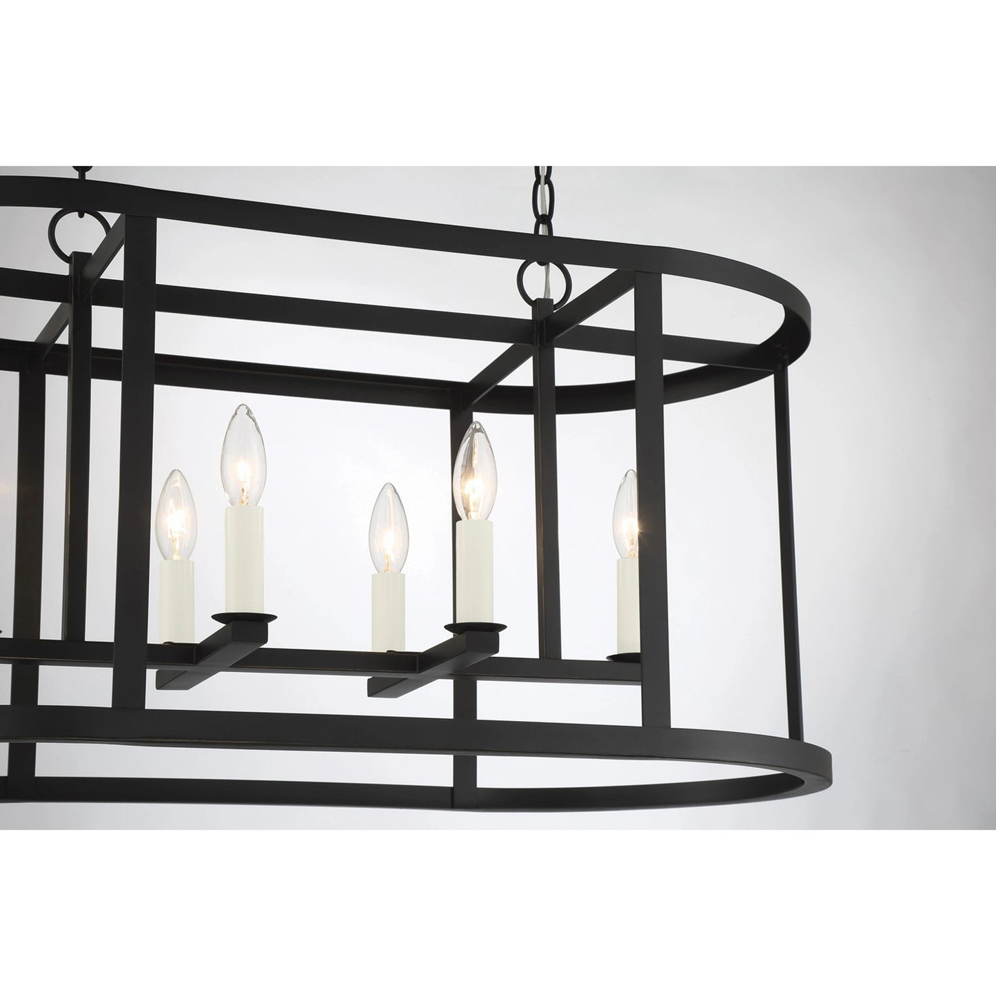 005 SI-1965964 | Closeup | Bryant Linear Chandelier by Lumanity in oil rubbed bronze. Made from iron in a traditional style.