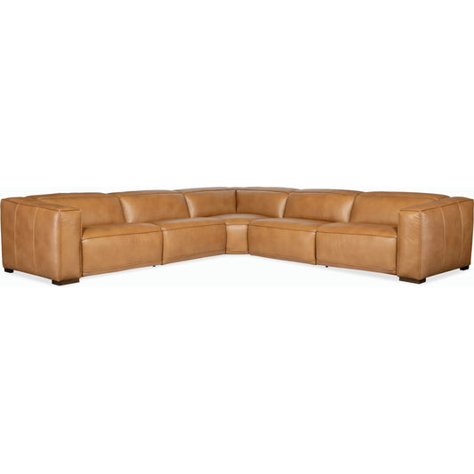 Fresco 5 Seat Power Recline Sectional by Hooker Furniture in brown. Made from leather in a traditional style.