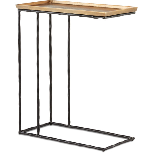 Boyles C Table by Currey and Company in antique brass, black. Made from cast aluminum, wrought iron in a transitional style.