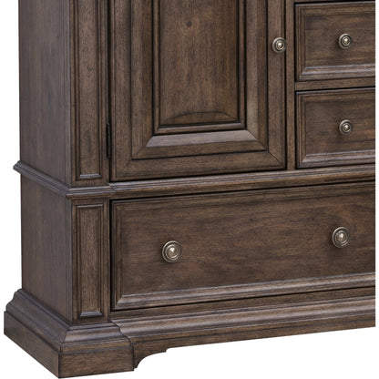 Woodbury Cabinet Dresser & Mirror Set by Pulaski Furniture in cowboy boots brown. Made from rubberwood in a traditional style.