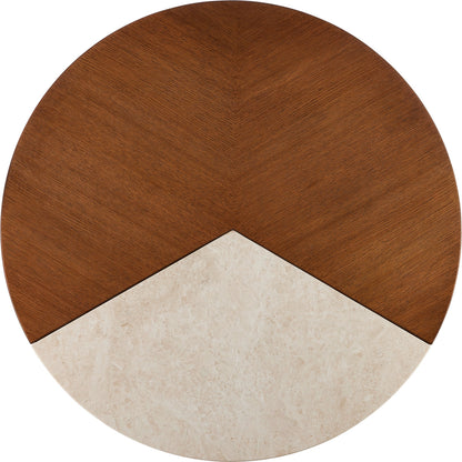 Dakota Cocktail Table by Currey and Company in morel brown, natural, polished brass. Made from oak, crema marfil marble, brass in a modern style.