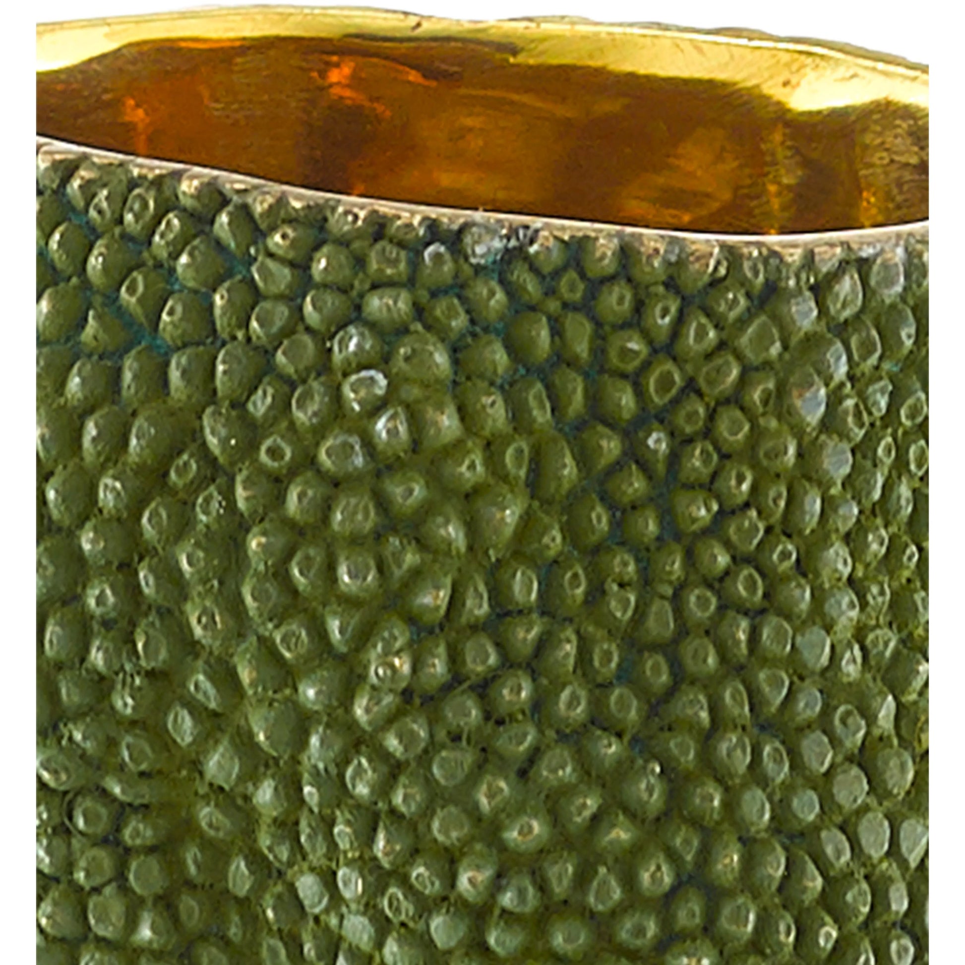 Jackfruit Vase by Currey and Company in green, gold. Made from bronze in a coastal style.