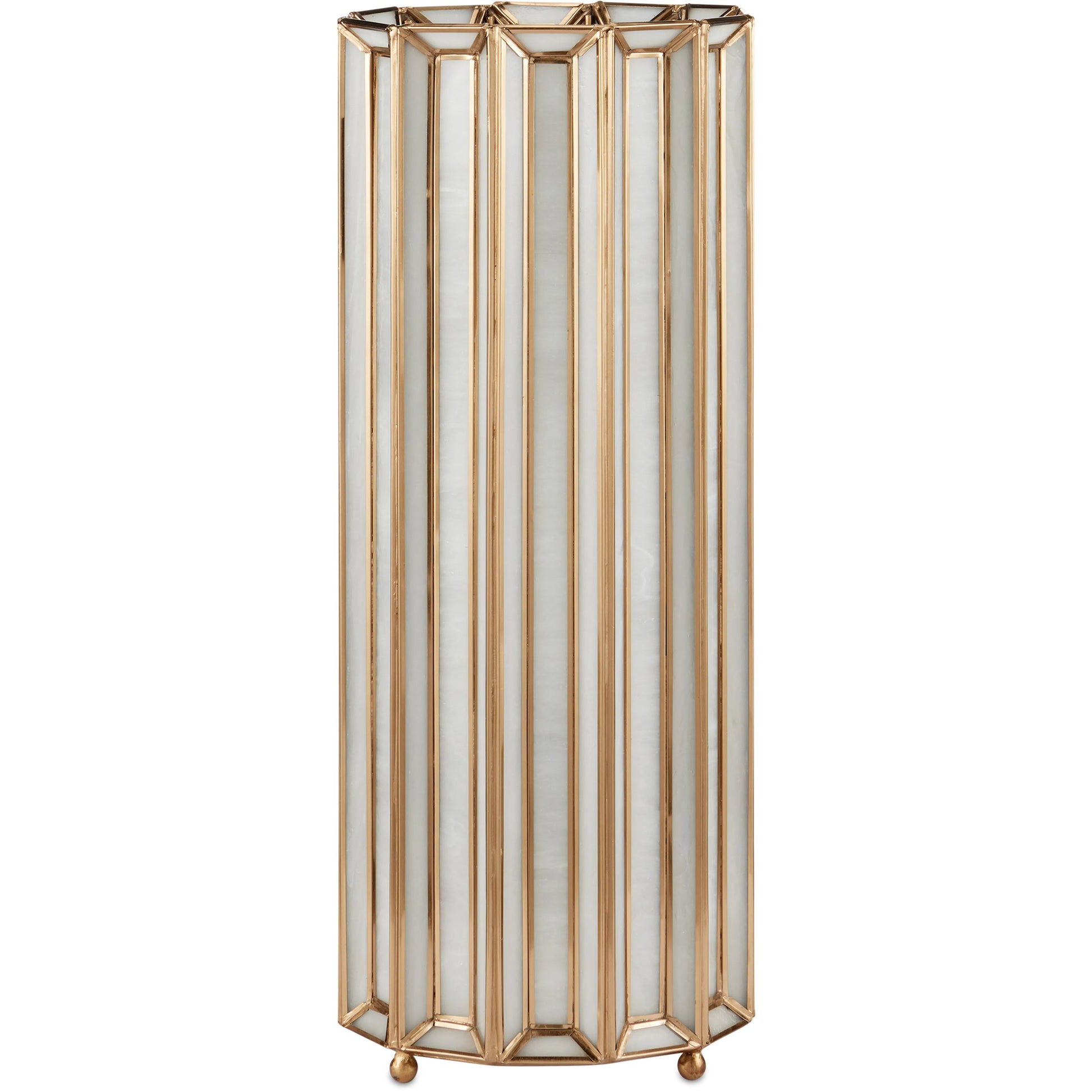 Daze Uplight Table Lamp by Currey and Company in white, antique brass. Made from glass, brass, metal in a modern style.