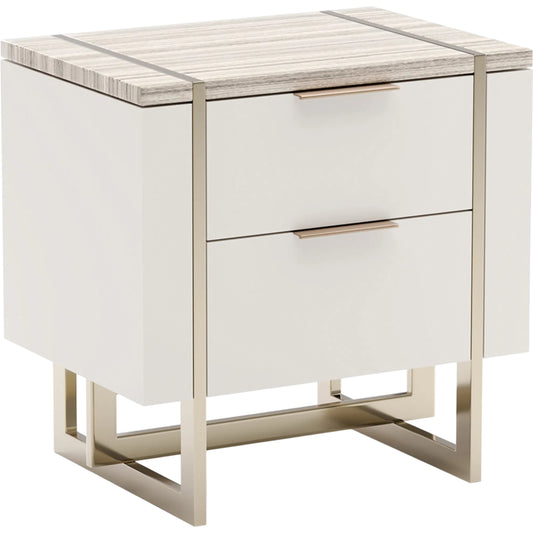 Wish You Were Here Nightstand by Caracole in marble, gold and almond milk. Made from marble in a modern style.