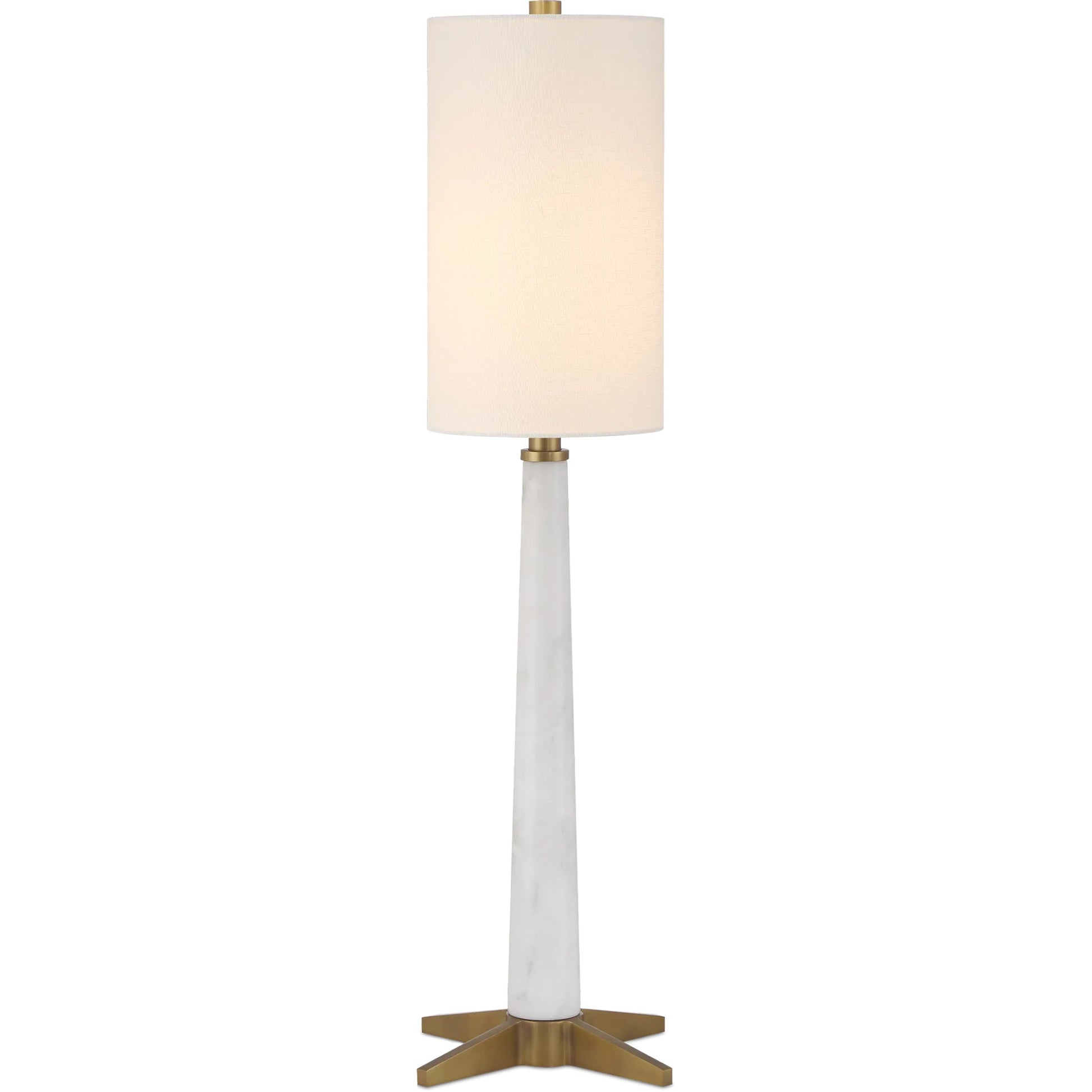 Munroe Table Lamp by Currey and Company in white, antique brass. Made from marble, metal in a modern style.