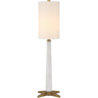 Munroe Table Lamp by Currey and Company in white, antique brass. Made from marble, metal in a modern style.