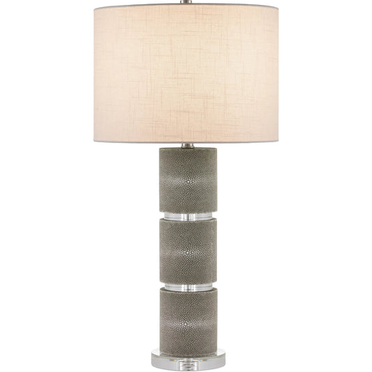 Lofitt Table Lamp by Currey and Company in gray, clear. Made from faux shagreen, crystal in a modern style.