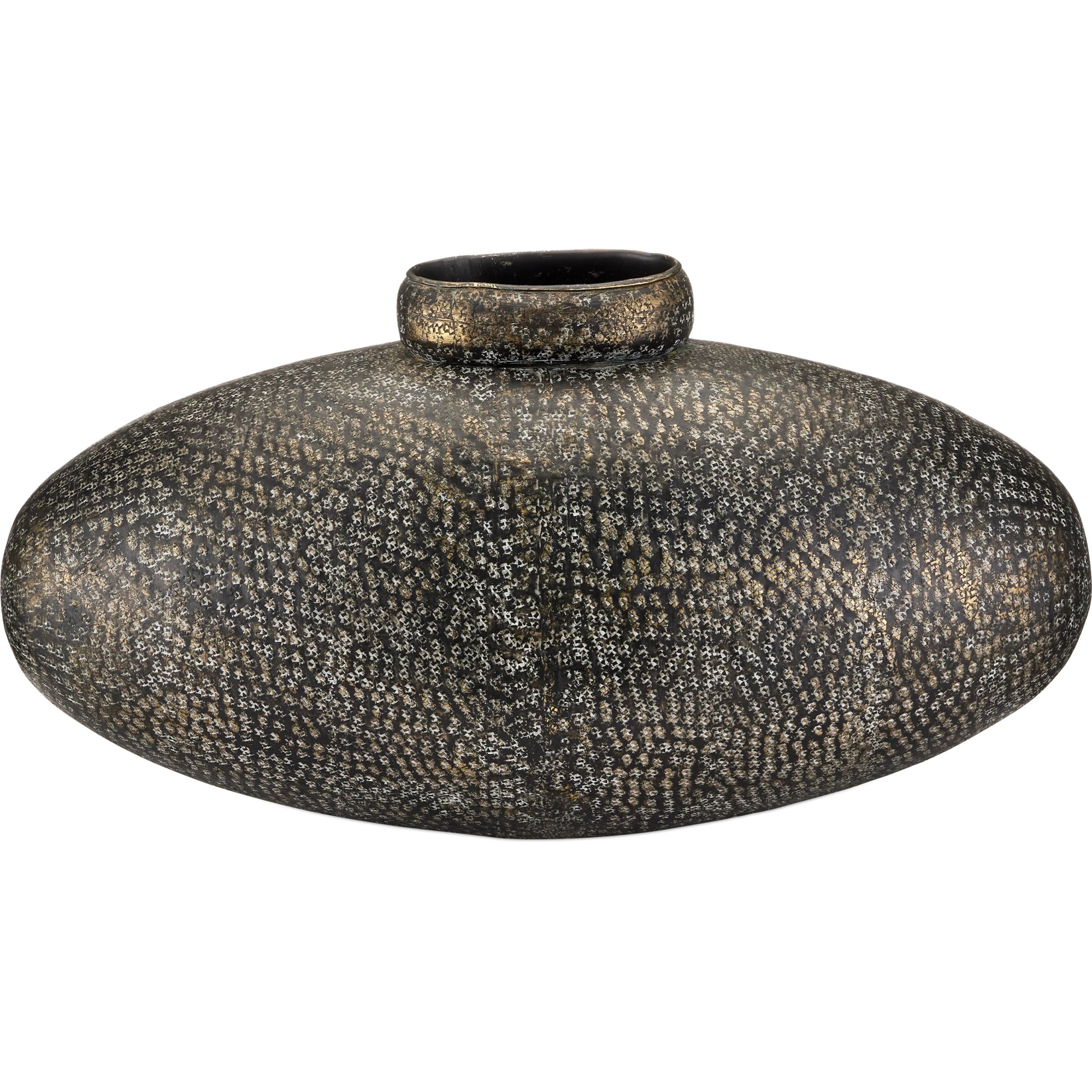 Brigadier Vase by Currey and Company in verdigris. Made from cast aluminum in a modern style.