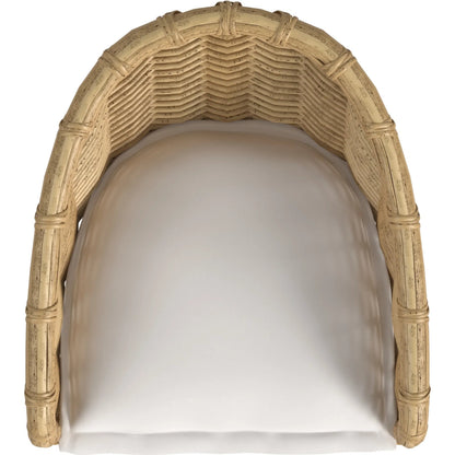Playa Outdoor Barstool by Sunset West in medium wood. Made from resin wicker in a rustic style.