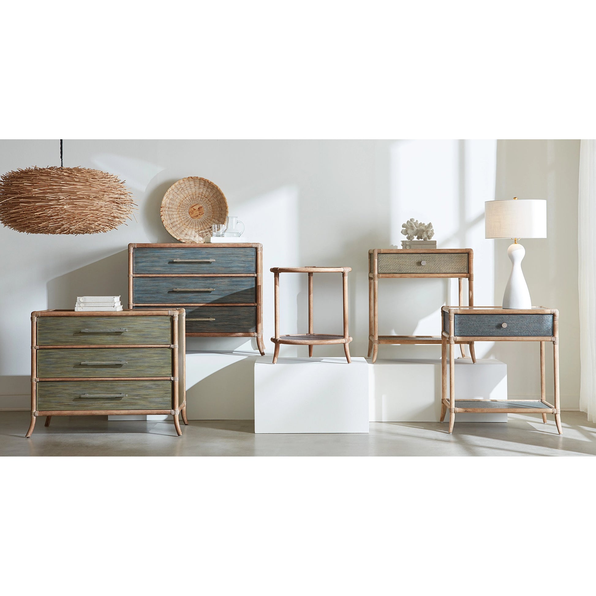 Retreat Pole Rattan Chest by Hooker Furniture. Made from bamboo, maple veneers with rope in a cottage & farmhouse style.