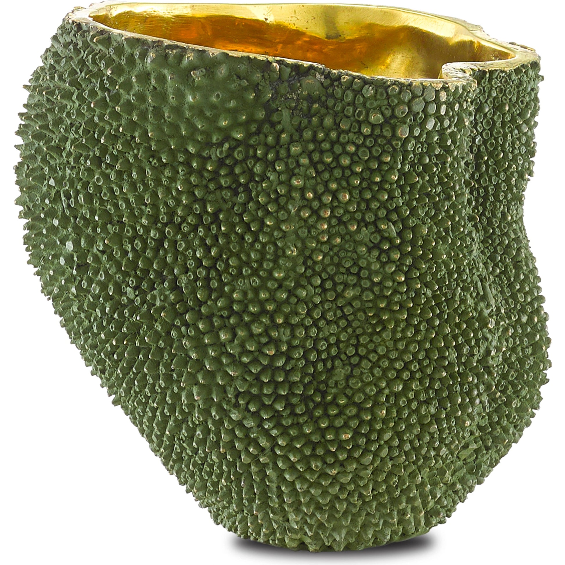 Jackfruit Vase by Currey and Company in green, gold. Made from bronze in a coastal style.