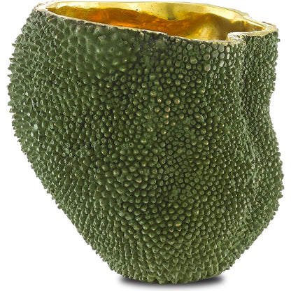 Jackfruit Vase by Currey and Company in green, gold. Made from bronze in a coastal style.