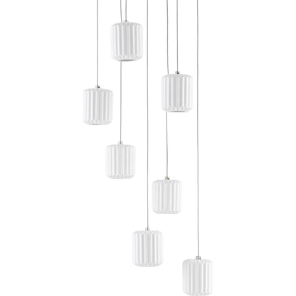 Dove Pendant by Currey and Company in painted silver, white. Made from metal, ceramic in a modern style.