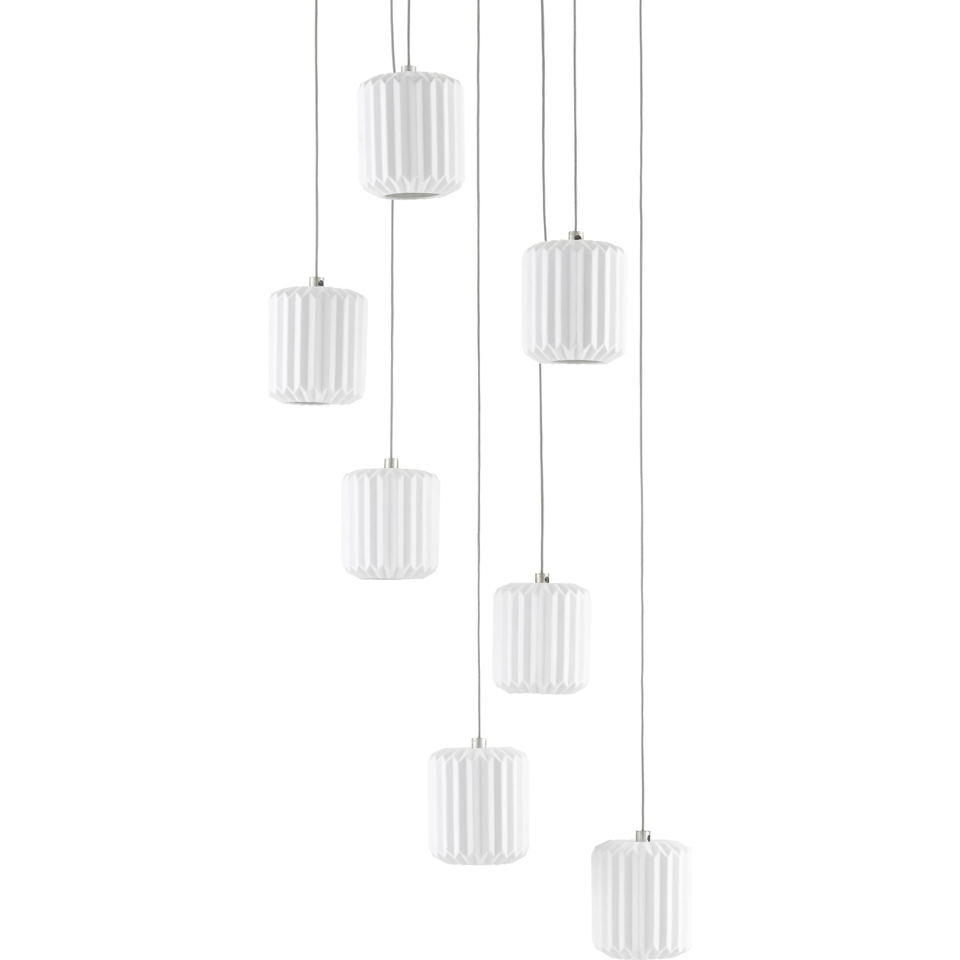 Dove Pendant by Currey and Company in painted silver, white. Made from metal, ceramic in a modern style.