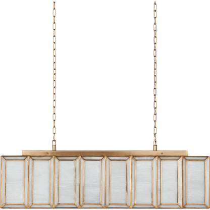 Daze Chandelier by Currey and Company in white, antique brass. Made from glass, brass, metal in a modern style.