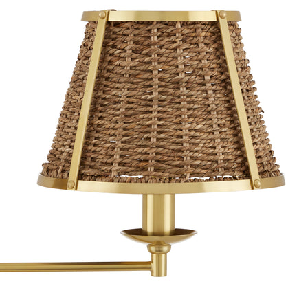 Deauville Desk Lamp by Currey and Company in polished brass, natural. Made from metal, seagrass in a cottage & farmhouse style.