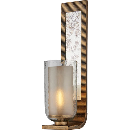 Wynyard Wall Sconce by Currey and Company in clear, frosted, antique mirror, antique gold. Made from glass, metal in a rustic style.