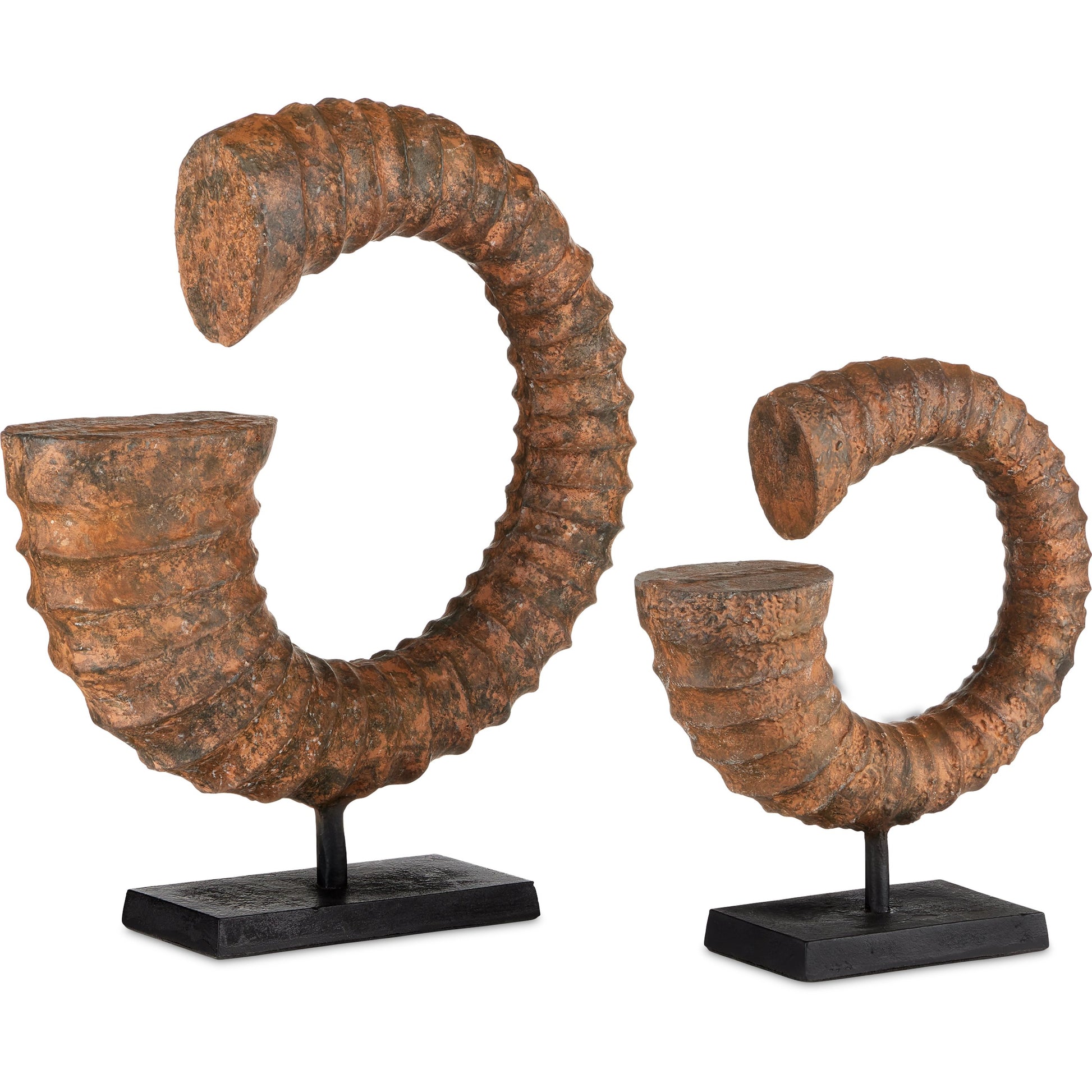 Faux Horn Set by Currey and Company in rustic, black. Made from cast aluminum in a modern style.