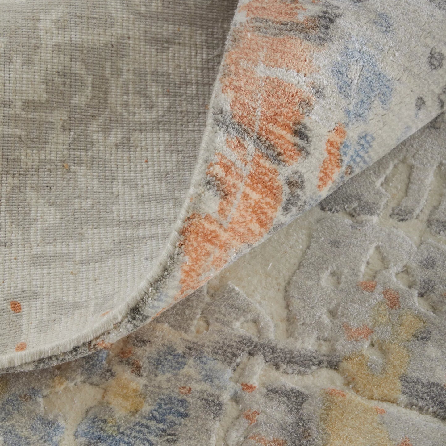 005 SI-2461475,SI-2461476,SI-2461477,SI-2461478,SI-2461479 | Closeup | Braden BDN8A50F Rug by Feizy in gray, orange, tan. Made from polyester, polypropylene in a unique style.