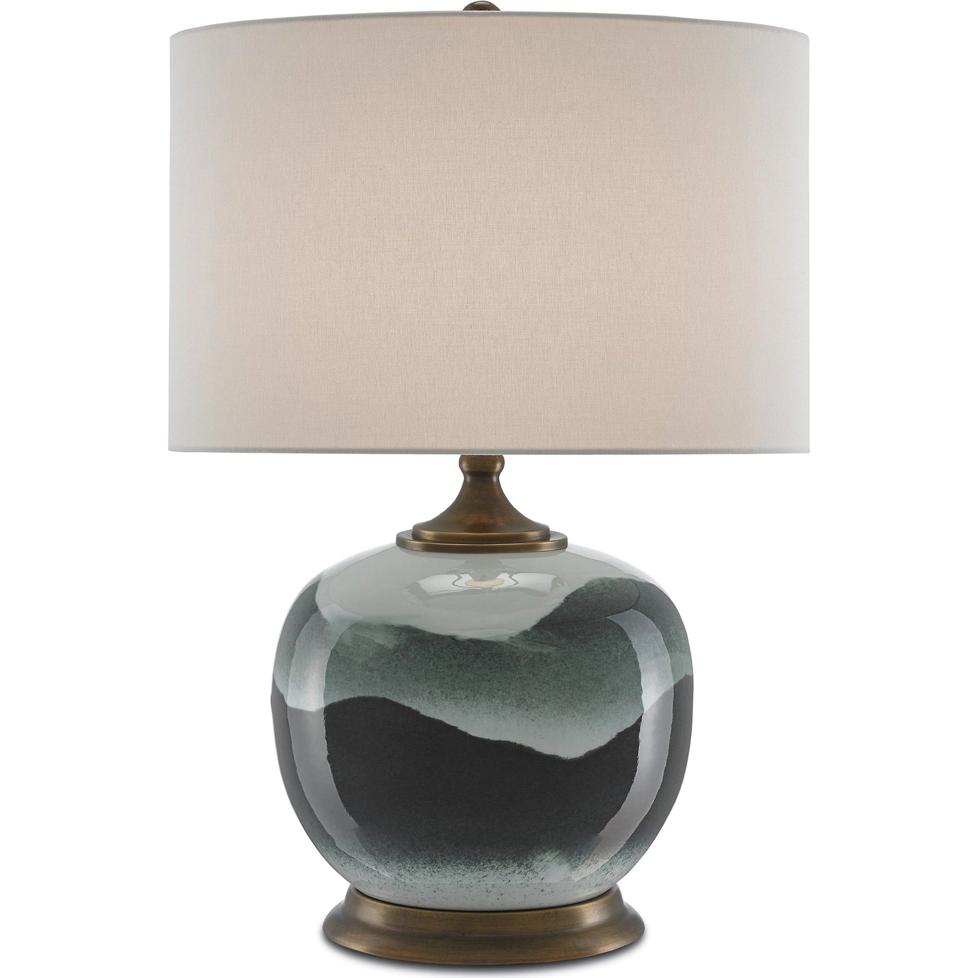 Boreal Table Lamp by Currey and Company in white, green, antique brass. Made from porcelain, metal in a modern style.