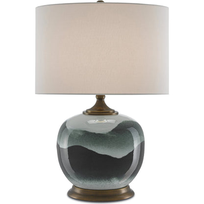 Boreal Table Lamp by Currey and Company in white, green, antique brass. Made from porcelain, metal in a modern style.