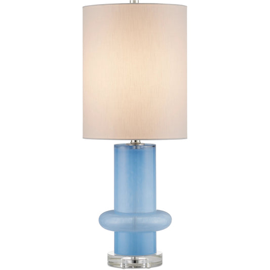 Aquaviva Table Lamp by Currey and Company in blue, clear, polished nickel. Made from glass, optic crystal, metal in a modern style.