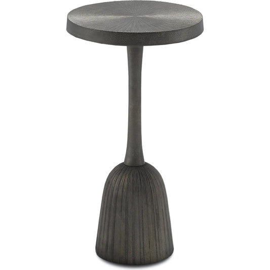 Tulee Accent Table by Currey and Company in antique black. Made from cast aluminum in a eclectic & global style.