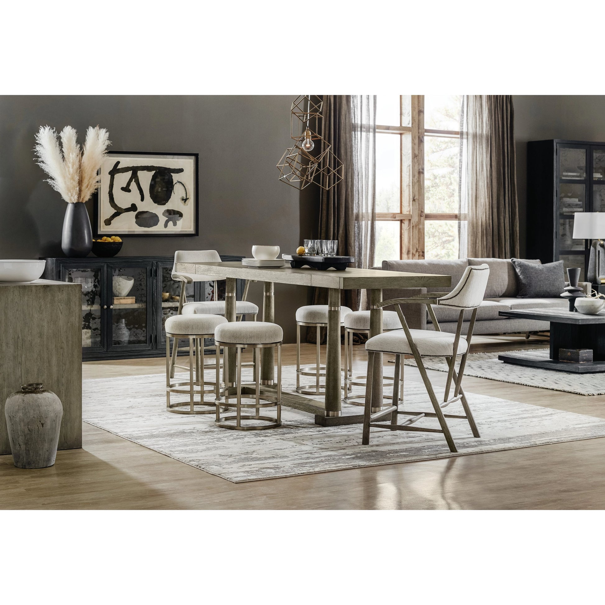Linville Falls Laurel Creek Counter Stool by Hooker Furniture in beige and remington porcelain, champagne. Made from metal, fabric in a modern style.