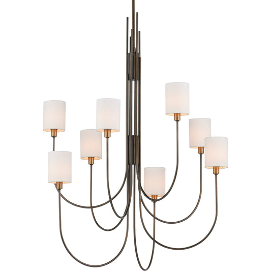 Archetype Chandelier by Currey and Company in statuary bronze, antique brass. Made from metal in a modern style.